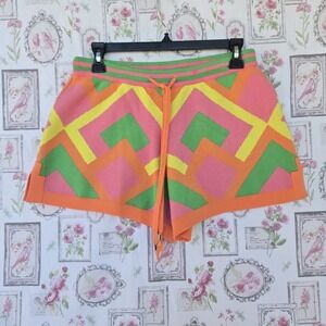 Emily McCarthy Geo Cali Knit Shorts Size S Pink Green Orange Yellow Geometric